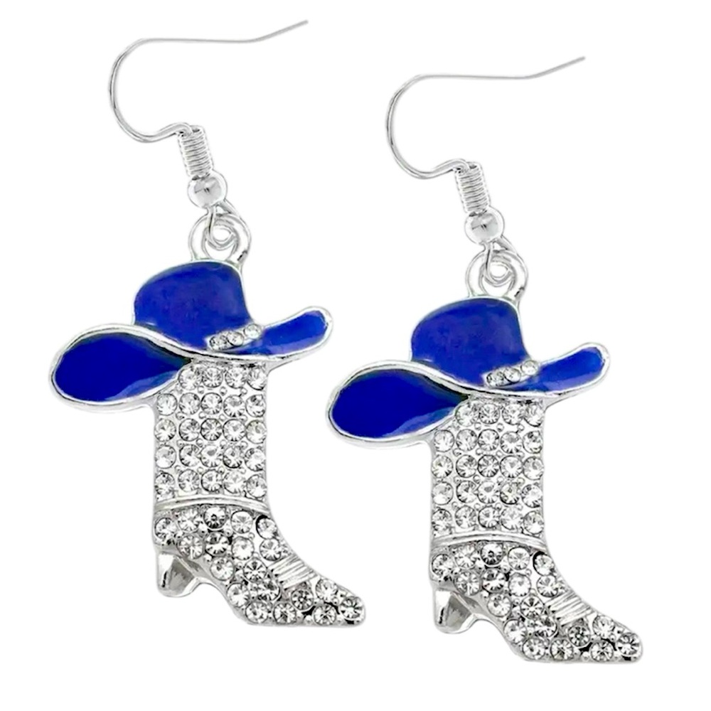 NWOT Chic Blue Sparkling Western Boot & Hat Drop Earrings